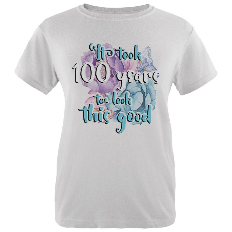 Milestone Birthday 100 Years To Look This Good Flowers Womens T Shirt Women's T-Shirts Old Glory 2XL White