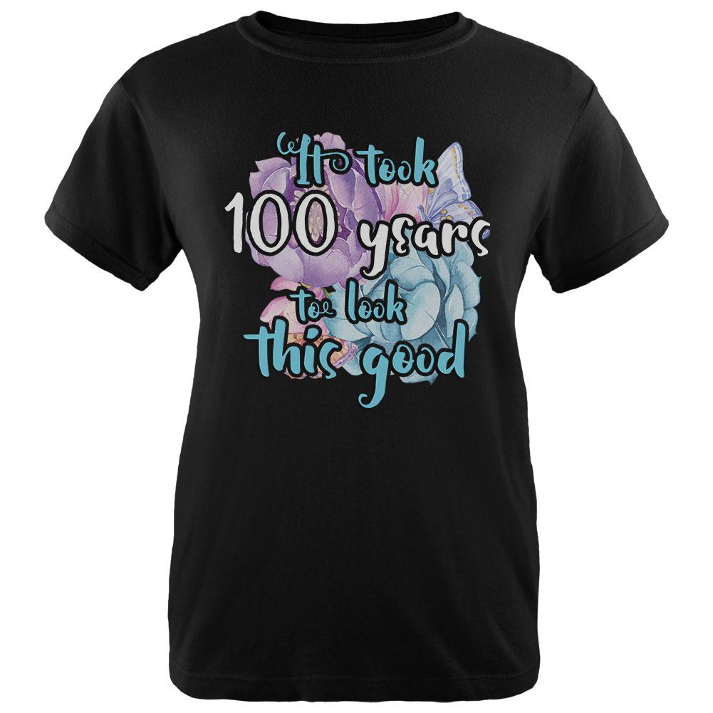 Milestone Birthday 100 Years To Look This Good Flowers Womens Organic T Shirt Women's T-Shirts Old Glory LG Black
