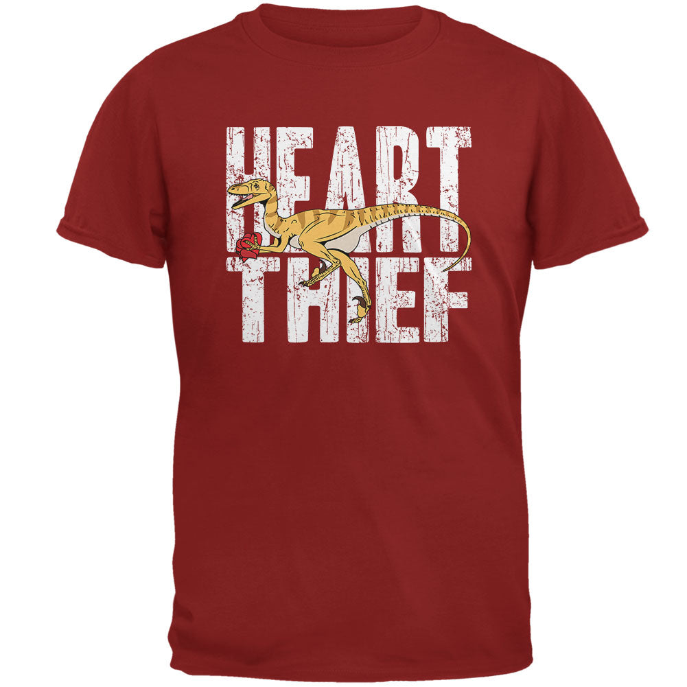 Valentine's Day Velociraptor Heart Thief Dino Mens T Shirt Men's T-Shirts Old Glory 2XL Red