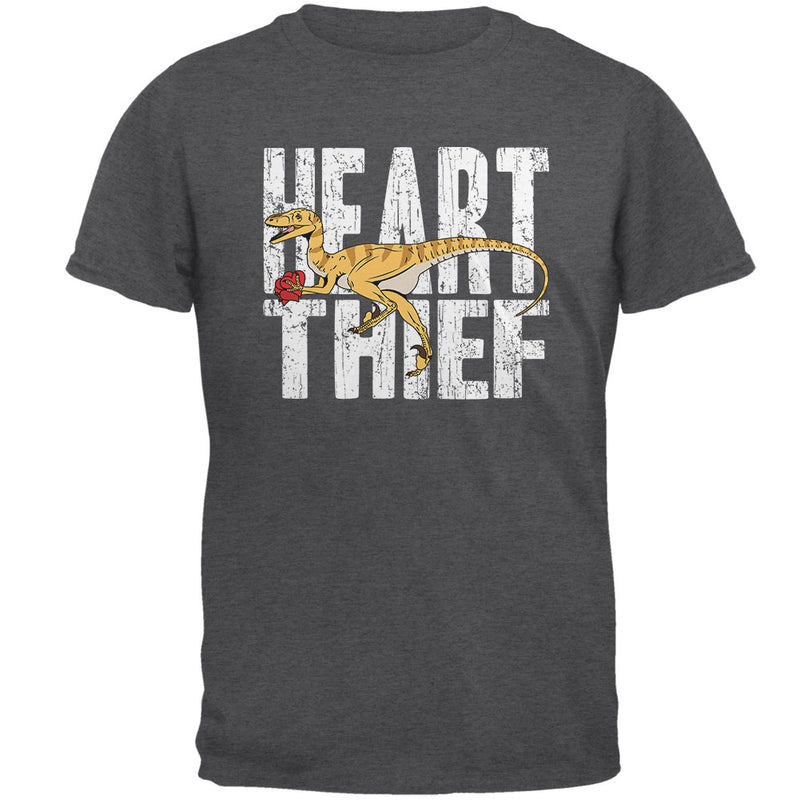 Valentine's Day Velociraptor Heart Thief Dino Mens T Shirt Men's T-Shirts Old Glory 2XL Grey