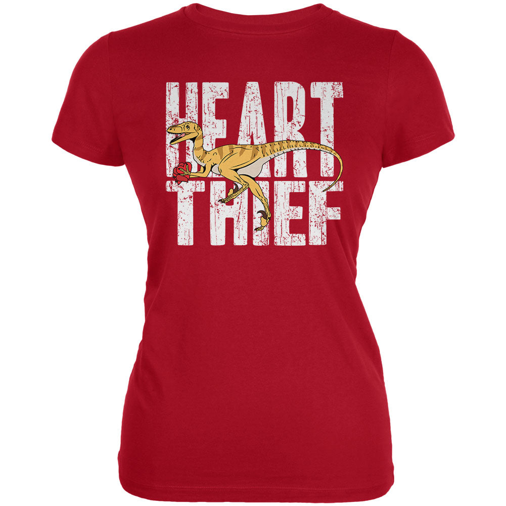 Valentine's Day Velociraptor Heart Thief Dino Juniors Soft T Shirt Juniors T-Shirts Old Glory 2XL Red