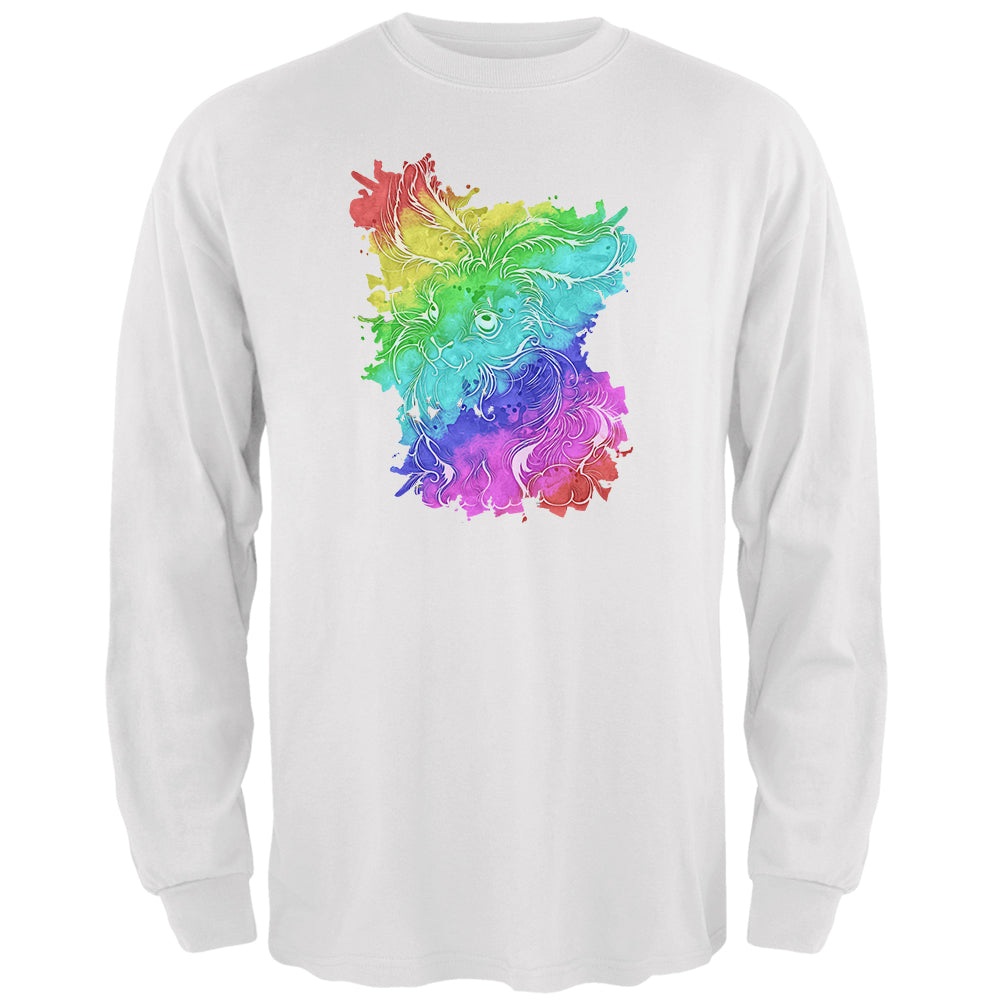 Rainbow Watercolor Easter Bunny Mens Long Sleeve T Shirt Men's Long Sleeves Old Glory 2XL White
