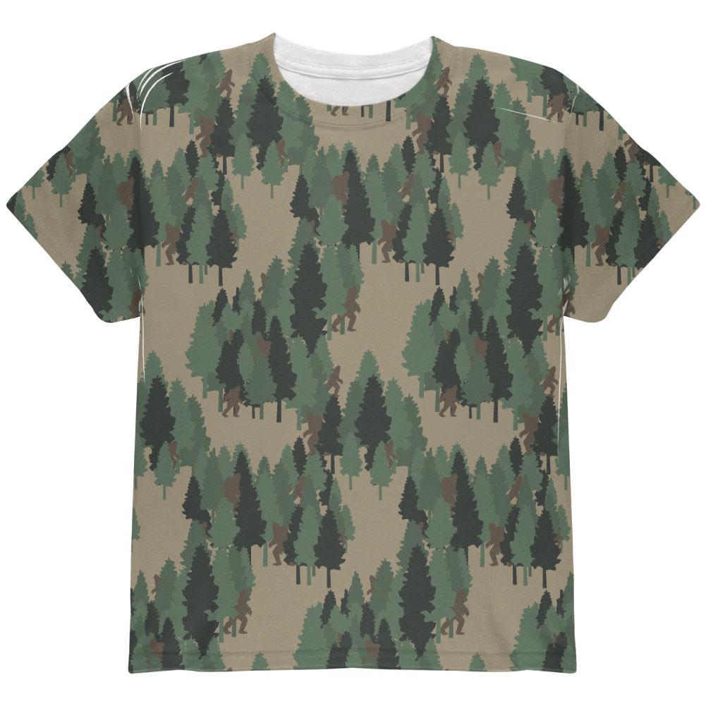 Sasquatch Bigfoot Camo Repeat Pattern All Over Youth T Shirt Youth T-Shirts Old Glory LG Multi