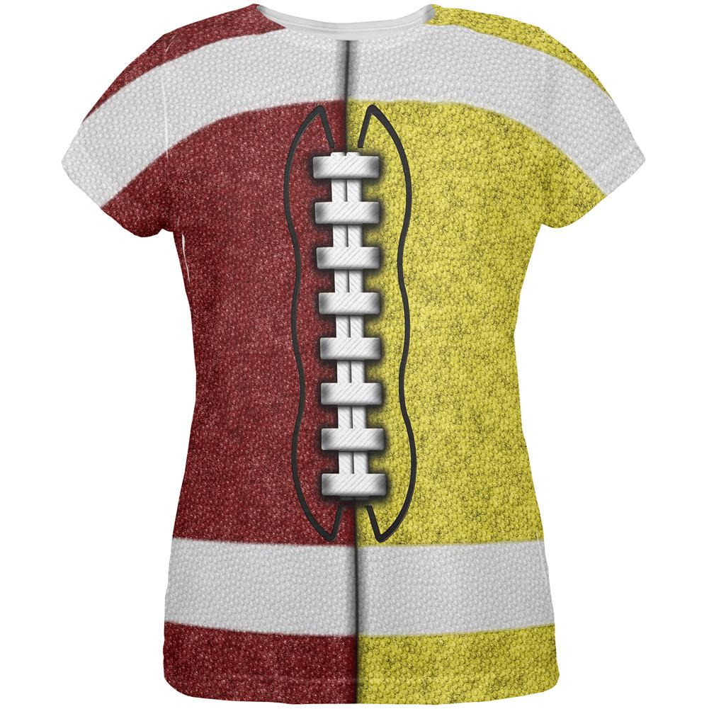 Fantasy Football Team Maroon and Yellow All Over Womens T Shirt Women's T-Shirts Old Glory 2XL Multi