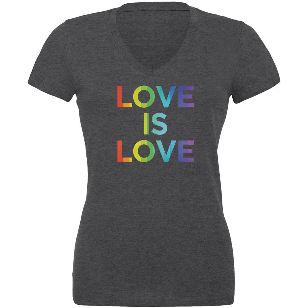 LGBT Gay Pride Love Is Love Juniors V-Neck T Shirt Juniors T-Shirts Old Glory 2XL Grey