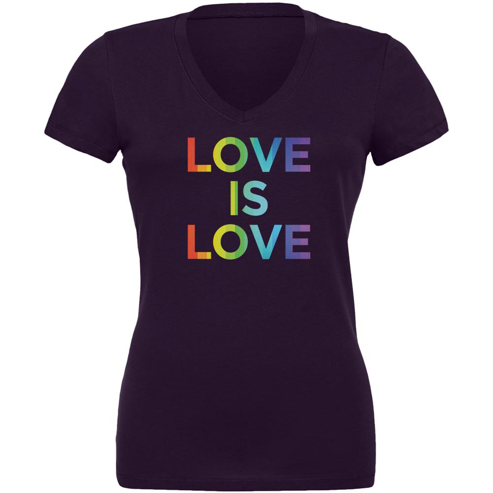 LGBT Gay Pride Love Is Love Juniors V-Neck T Shirt Juniors T-Shirts Old Glory 2XL Purple