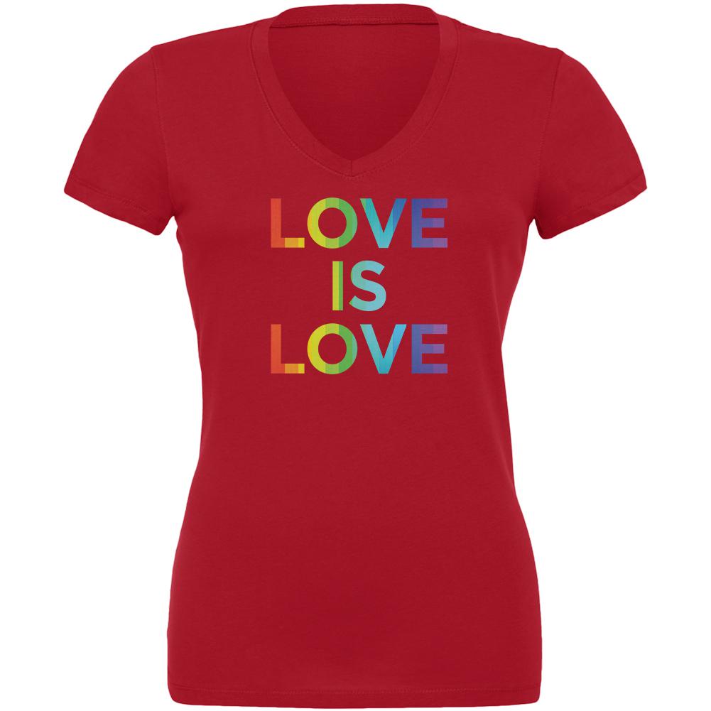 LGBT Gay Pride Love Is Love Juniors V-Neck T Shirt Juniors T-Shirts Old Glory 2XL Red