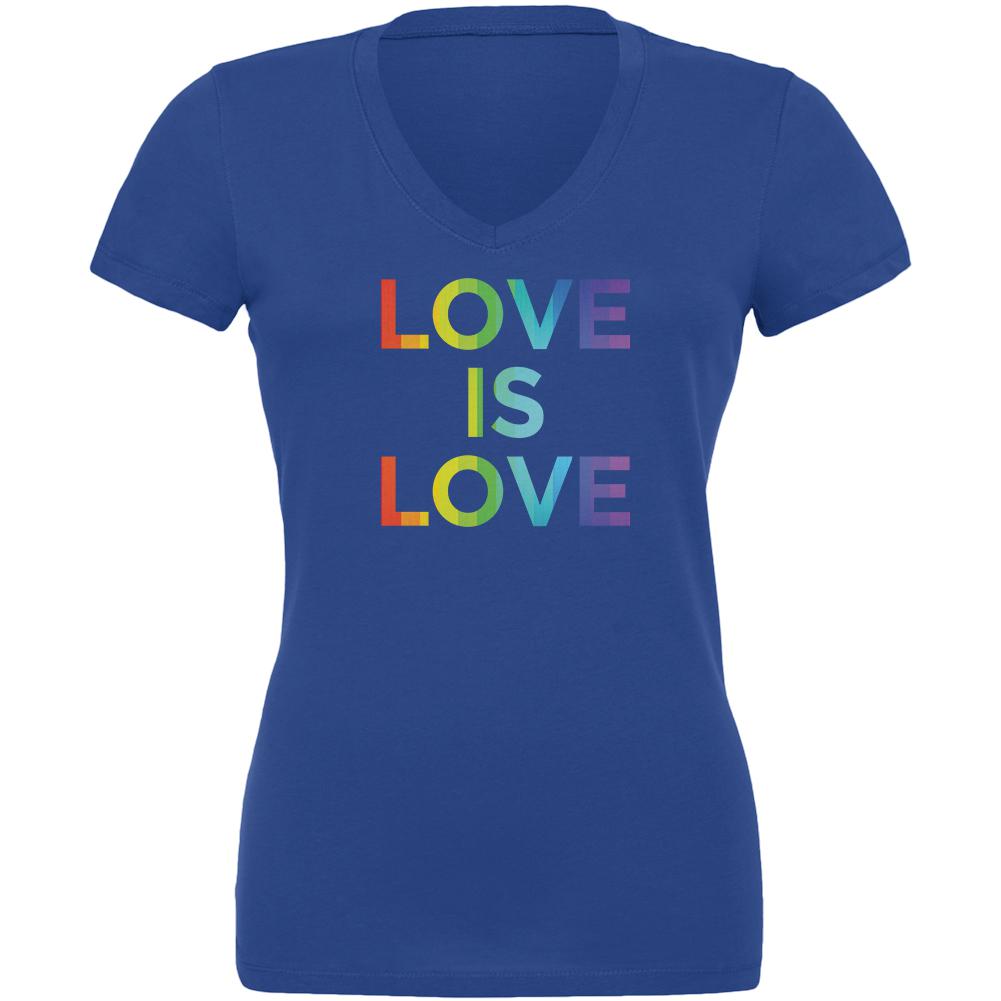 LGBT Gay Pride Love Is Love Juniors V-Neck T Shirt Juniors T-Shirts Old Glory 2XL Blue
