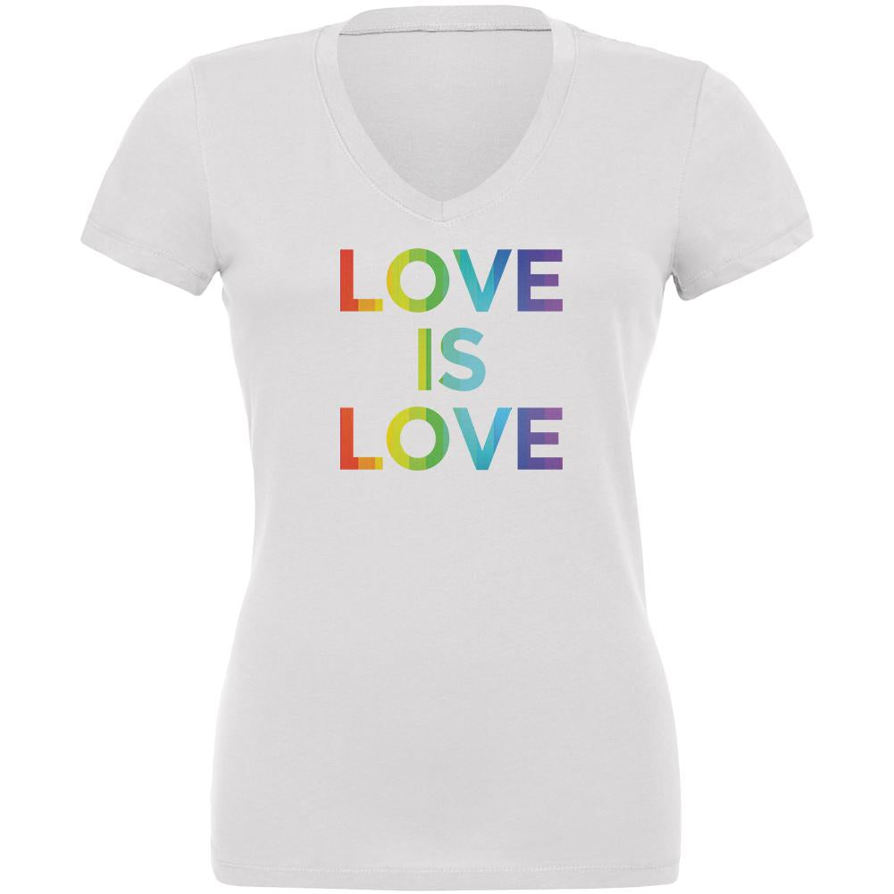 LGBT Gay Pride Love Is Love Juniors V-Neck T Shirt Juniors T-Shirts Old Glory 2XL White