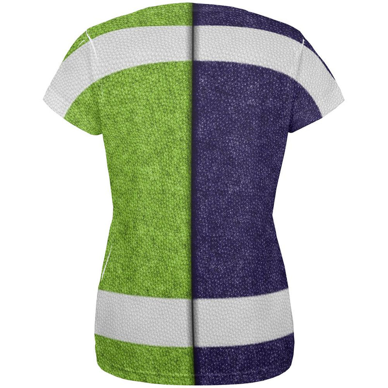 Fantasy Football Team Navy and Electric Green All Over Womens T Shirt Women's T-Shirts Old Glory