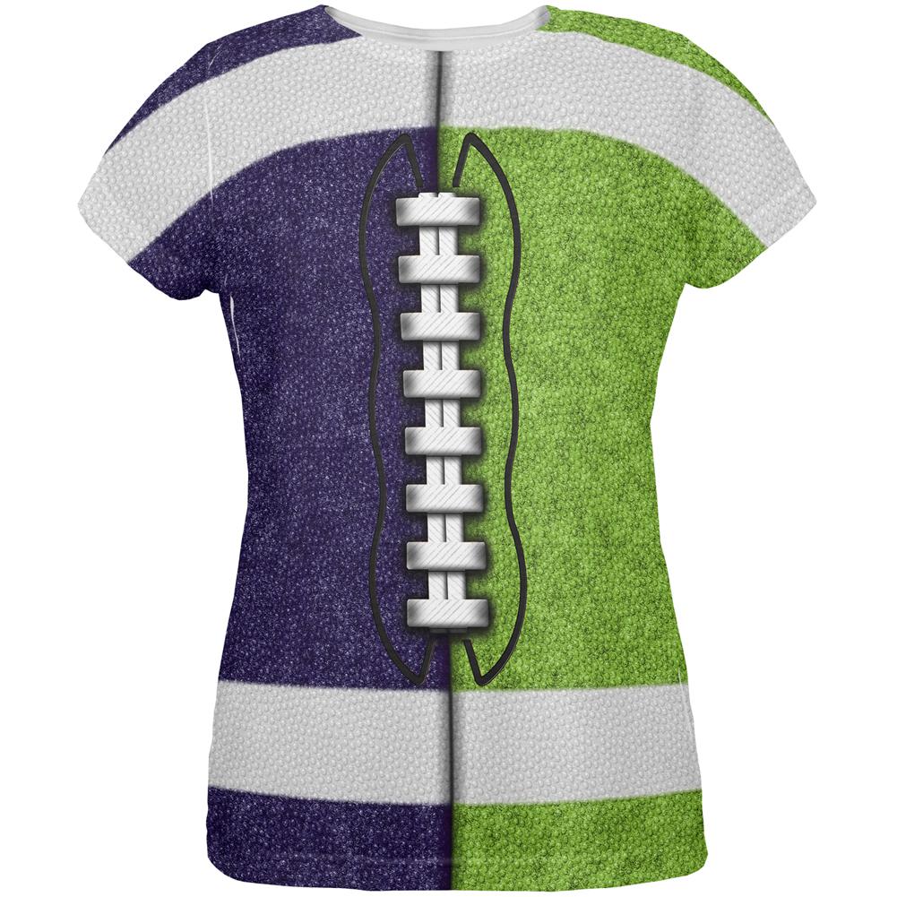Fantasy Football Team Navy and Electric Green All Over Womens T Shirt Women's T-Shirts Old Glory 2XL Multi