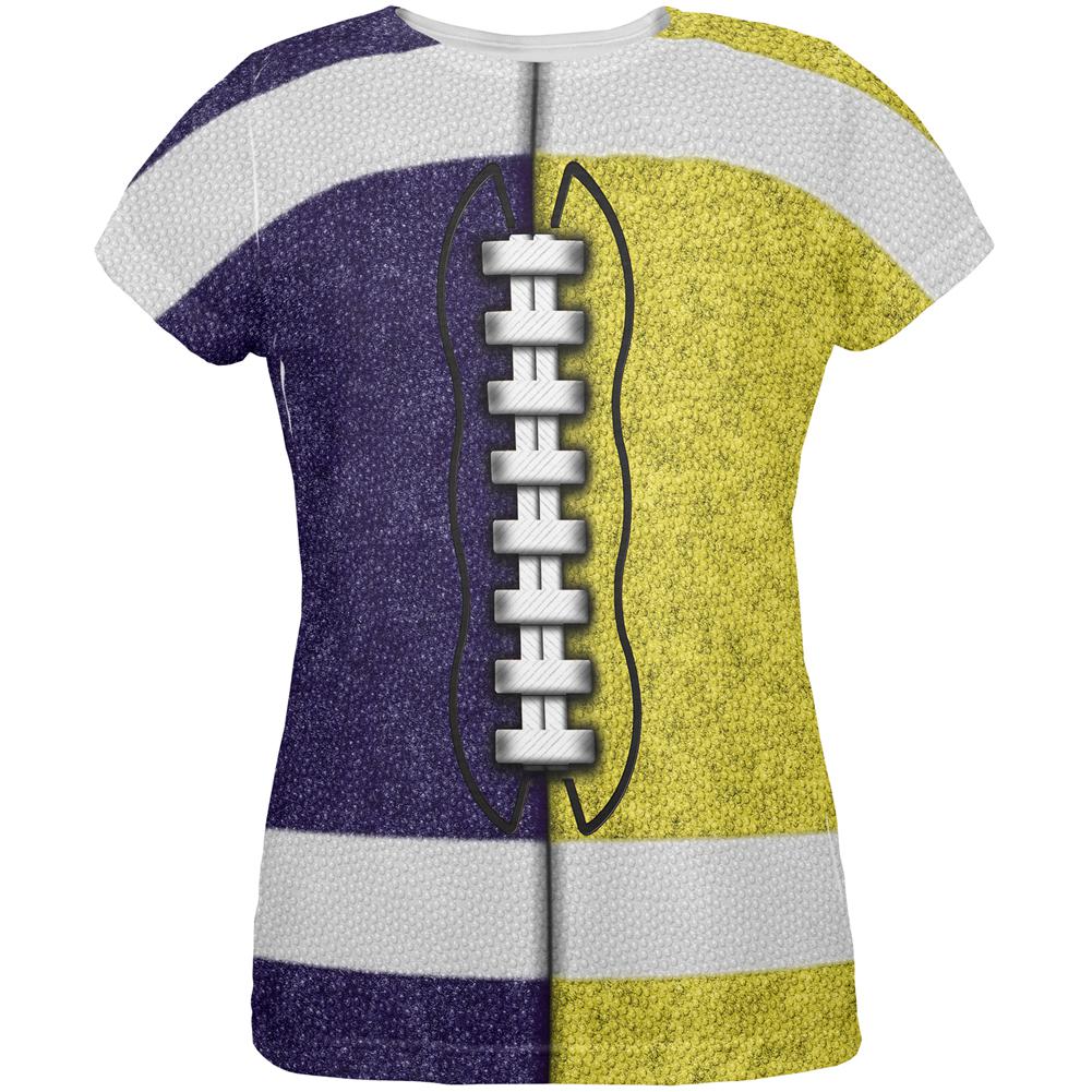Fantasy Football Team Navy and Yellow All Over Womens T Shirt Women's T-Shirts Old Glory 2XL Multi