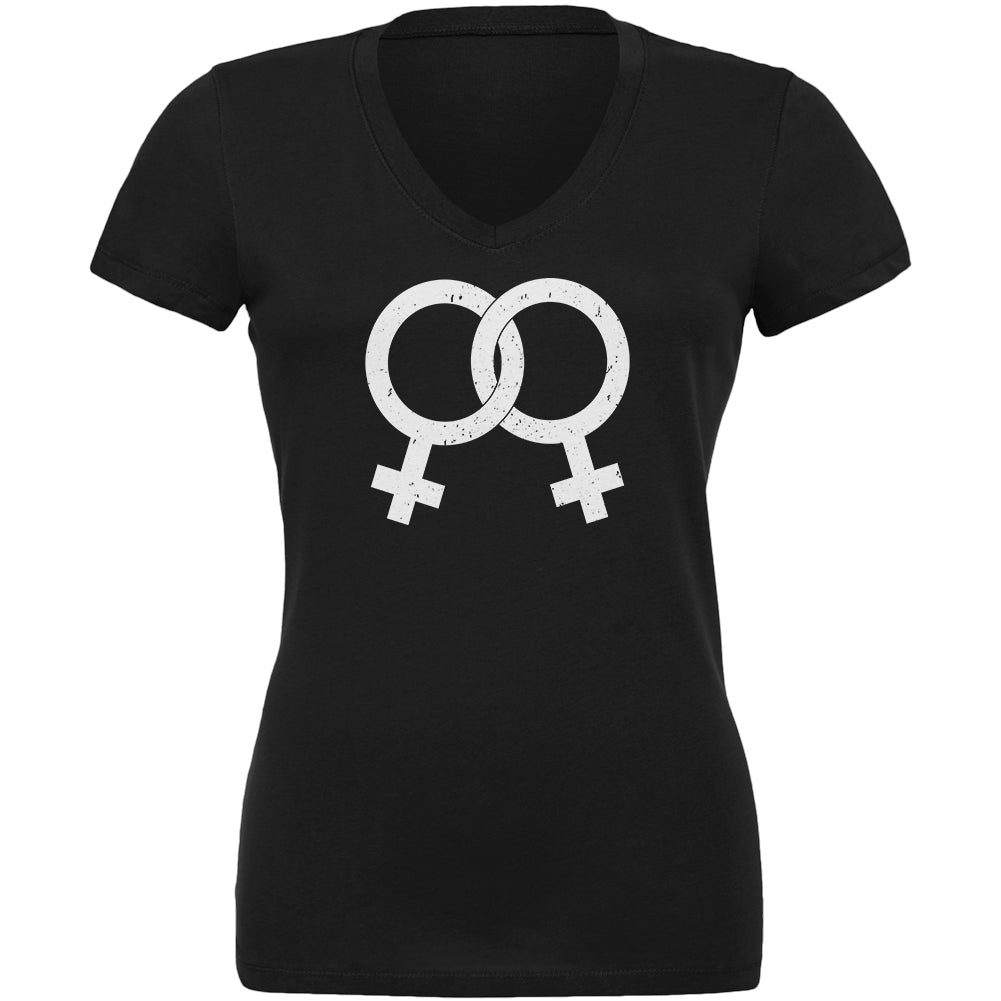 Lesbian Pride Distressed Symbol Juniors V-Neck T Shirt Juniors T-Shirts LGBT 2XL Black