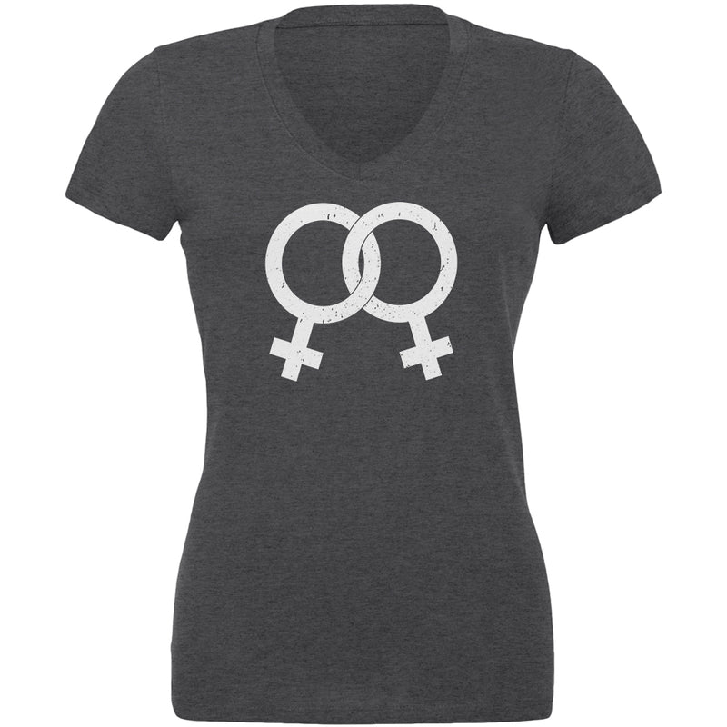Lesbian Pride Distressed Symbol Juniors V-Neck T Shirt Juniors T-Shirts LGBT 2XL Dark Heather