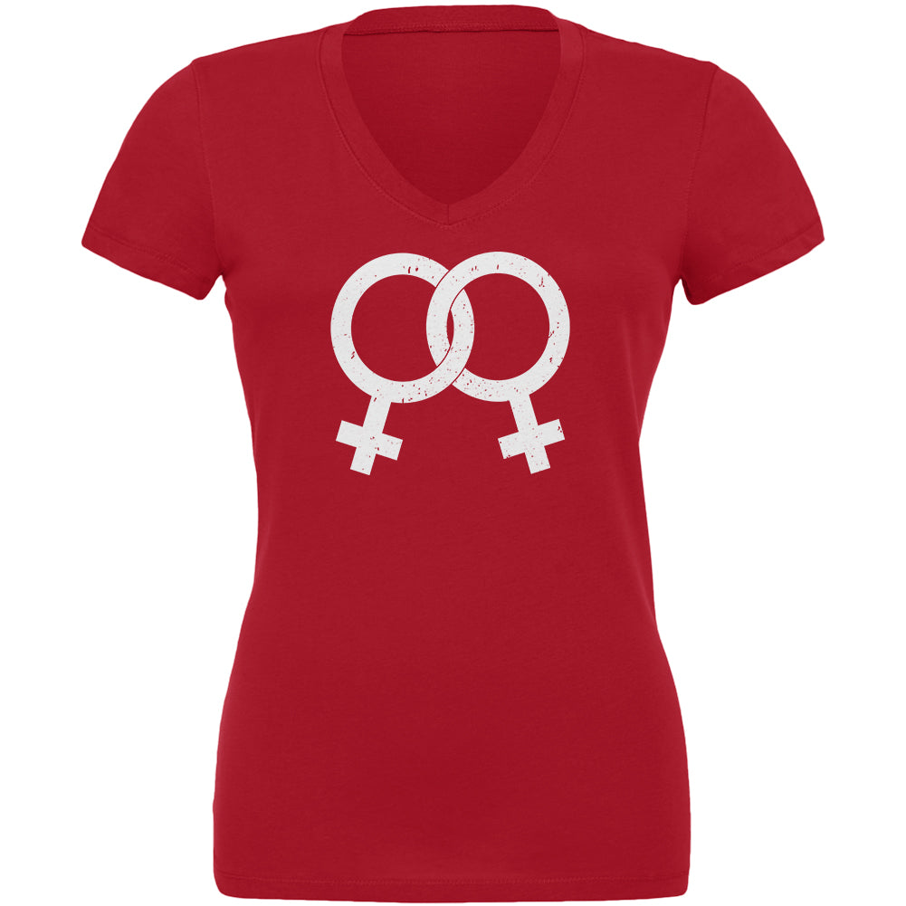 Lesbian Pride Distressed Symbol Juniors V-Neck T Shirt Juniors T-Shirts LGBT 2XL Red