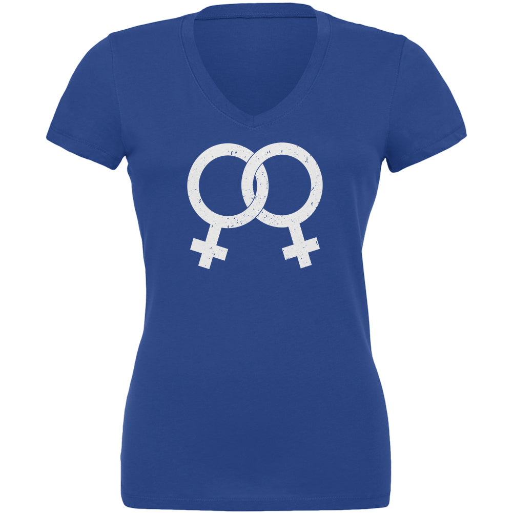 Lesbian Pride Distressed Symbol Juniors V-Neck T Shirt Juniors T-Shirts LGBT 2XL Royal