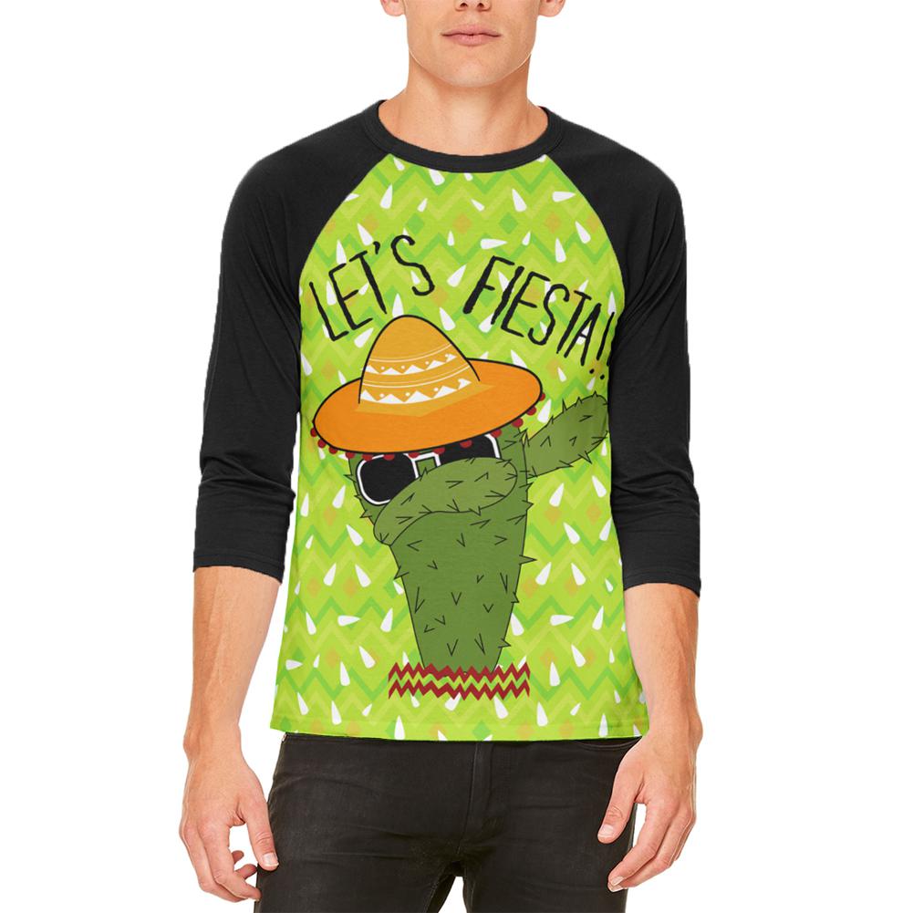 Cinco de Mayo Dabbing Cactus Let's Fiesta Party Mens Raglan T Shirt Men's T-Shirts Old Glory 2XL White