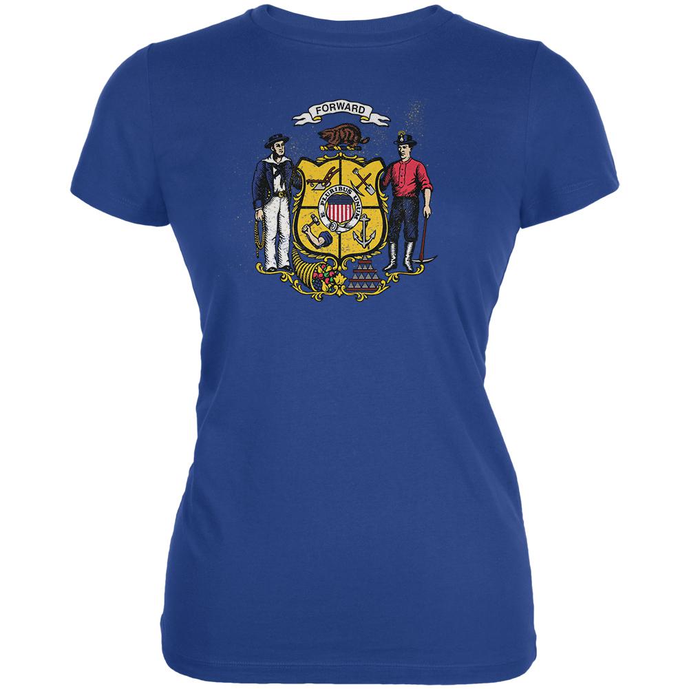 Born and Raised Wisconsin State Flag Juniors Soft T Shirt Juniors T-Shirts Old Glory 2XL Blue