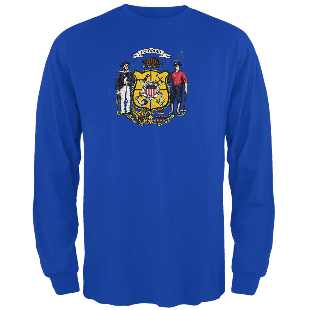 Born and Raised Wisconsin State Flag Mens Long Sleeve T Shirt Men's Long Sleeves Old Glory 2XL Blue