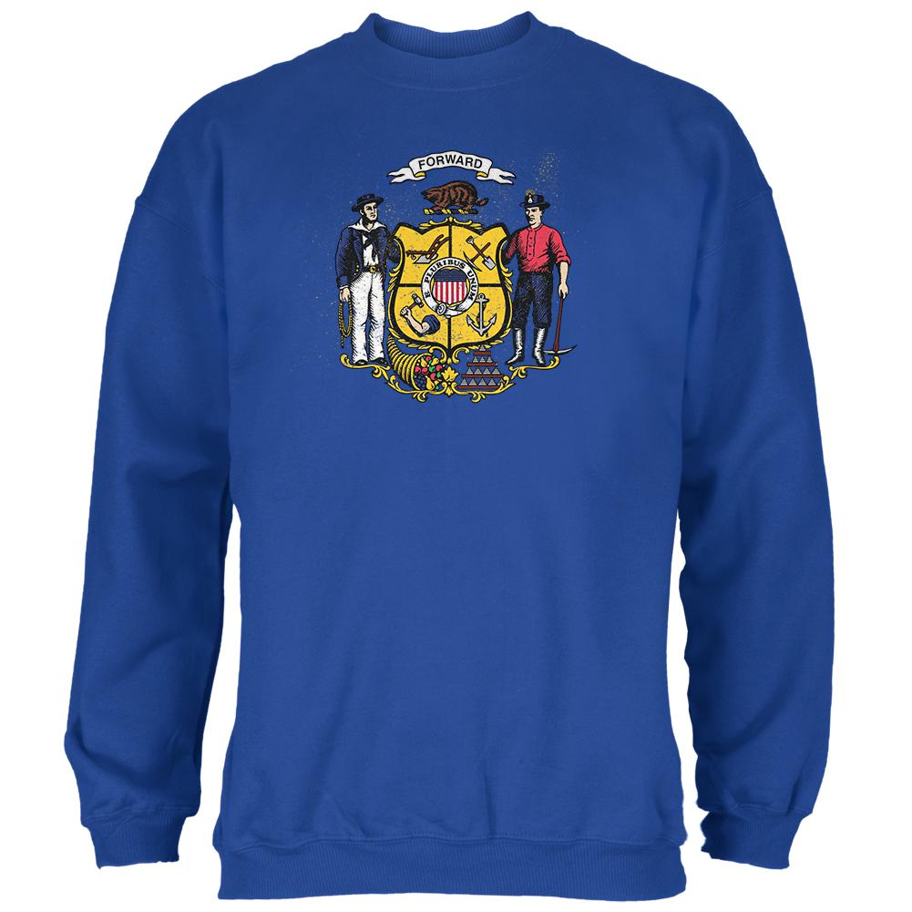 Born and Raised Wisconsin State Flag Mens Sweatshirt Men's Sweatshirts Old Glory 2XL Blue