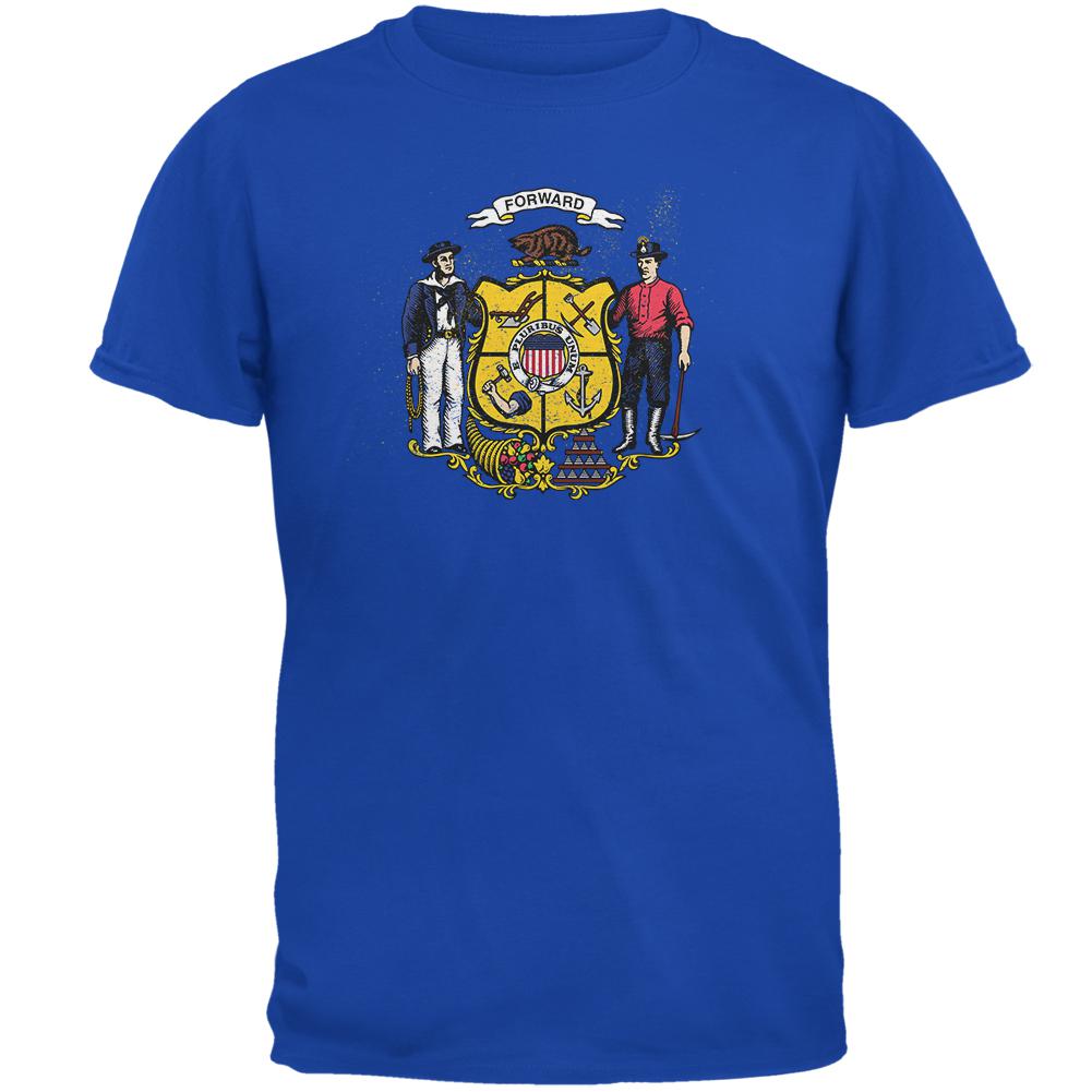 Born and Raised Wisconsin State Flag Mens Soft T Shirt Men's T-Shirts Old Glory 2XL Blue