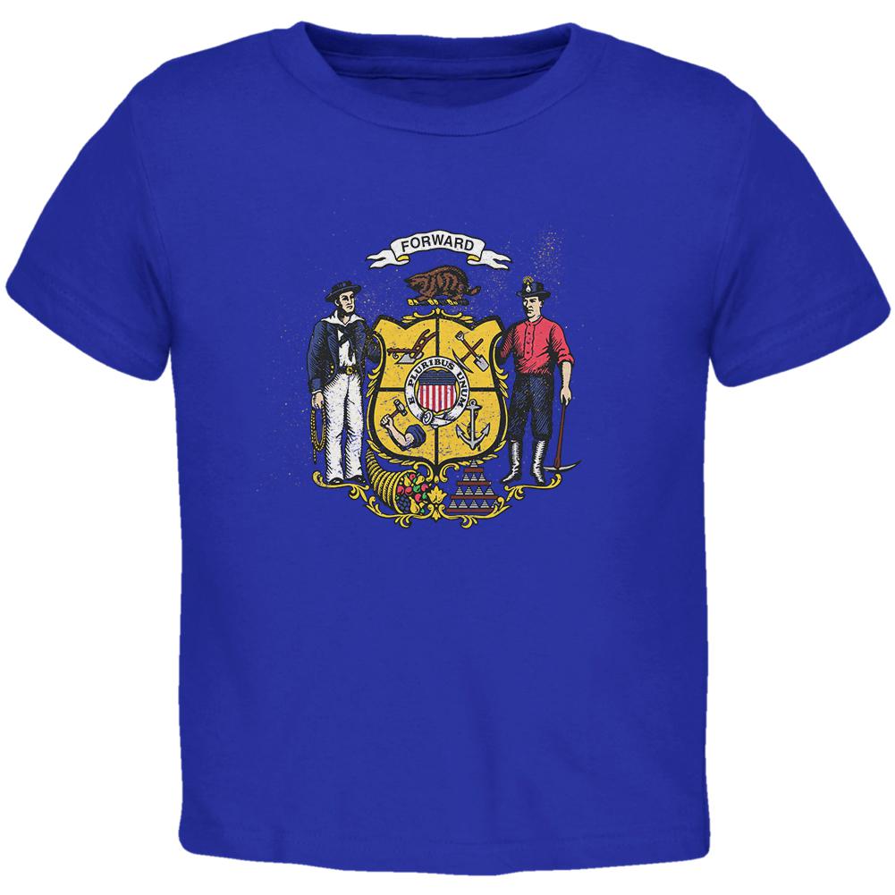 Born and Raised Wisconsin State Flag Toddler T Shirt Toddler T-Shirts Old Glory 2T Blue