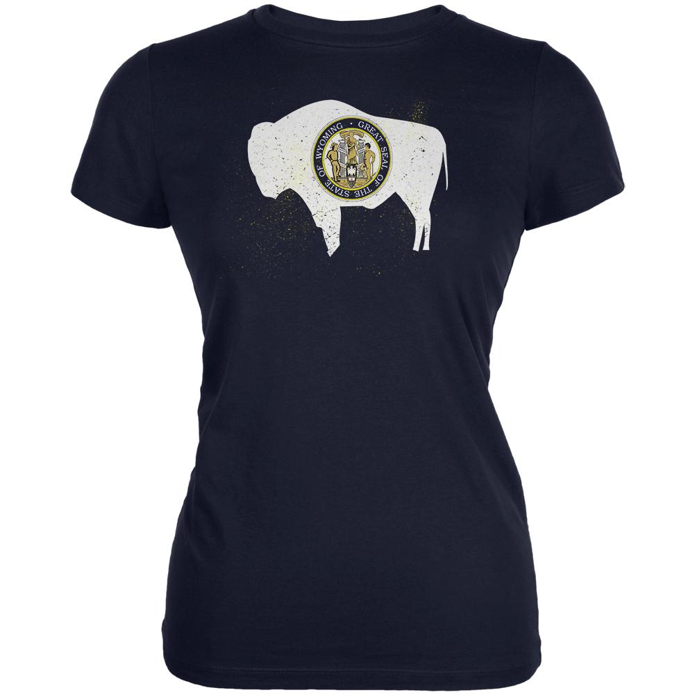 Born and Raised Wyoming State Flag Juniors Soft T Shirt Juniors T-Shirts Old Glory 2XL Navy