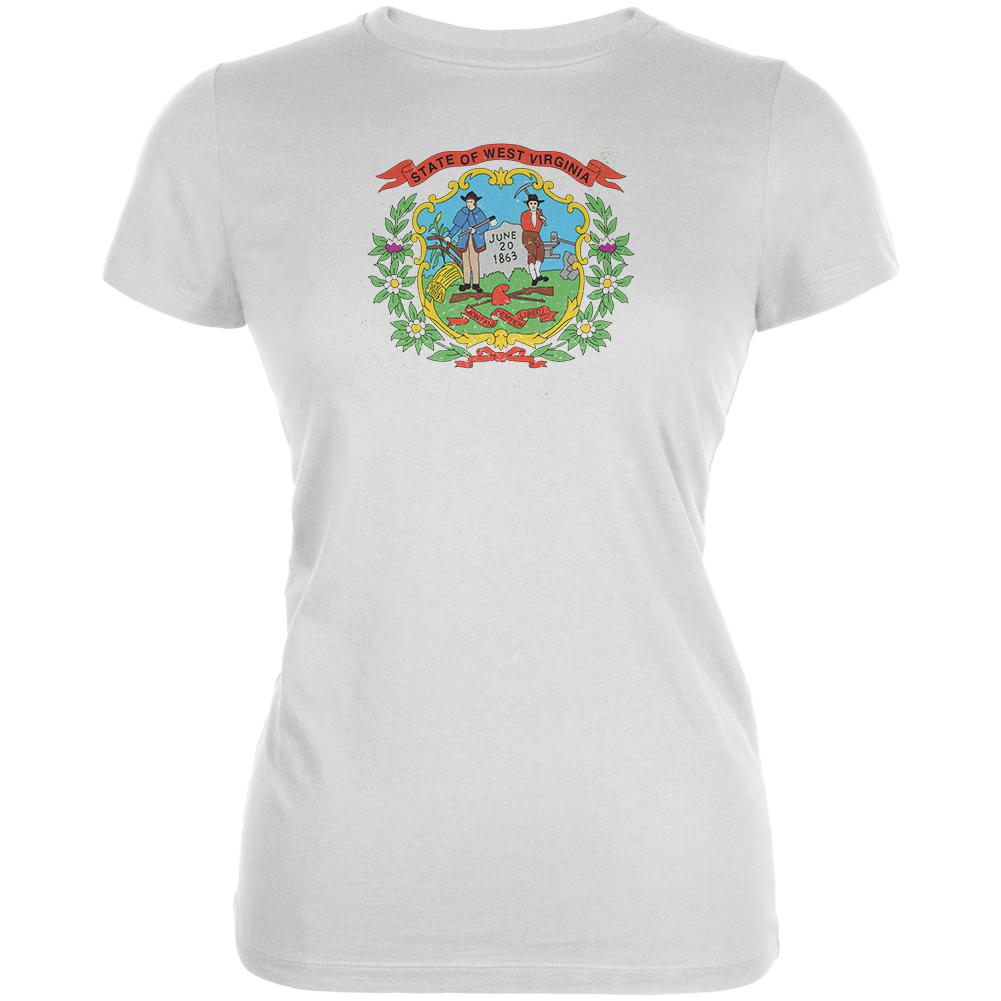 Born and Raised West Virginia State Flag Juniors Soft T Shirt Juniors T-Shirts Old Glory 2XL White