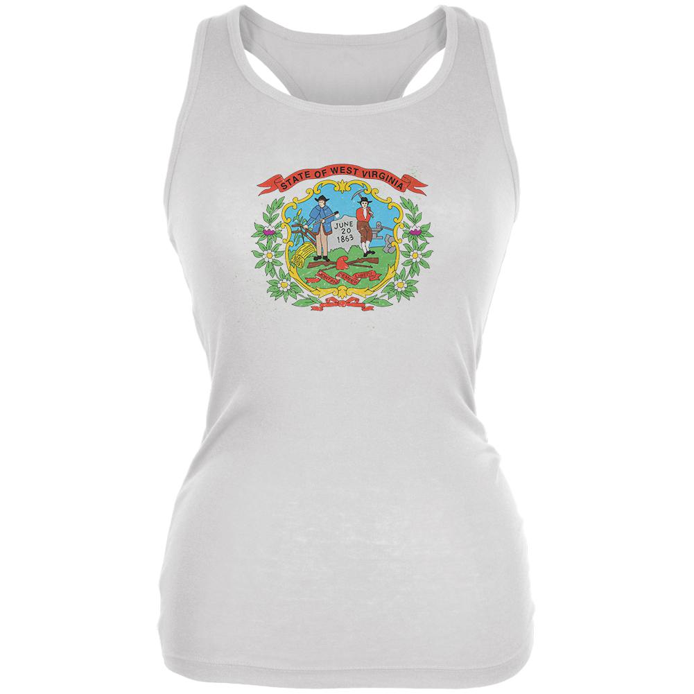 Born and Raised West Virginia State Flag Juniors Soft Tank Top Juniors Tank Tops Old Glory 2XL White