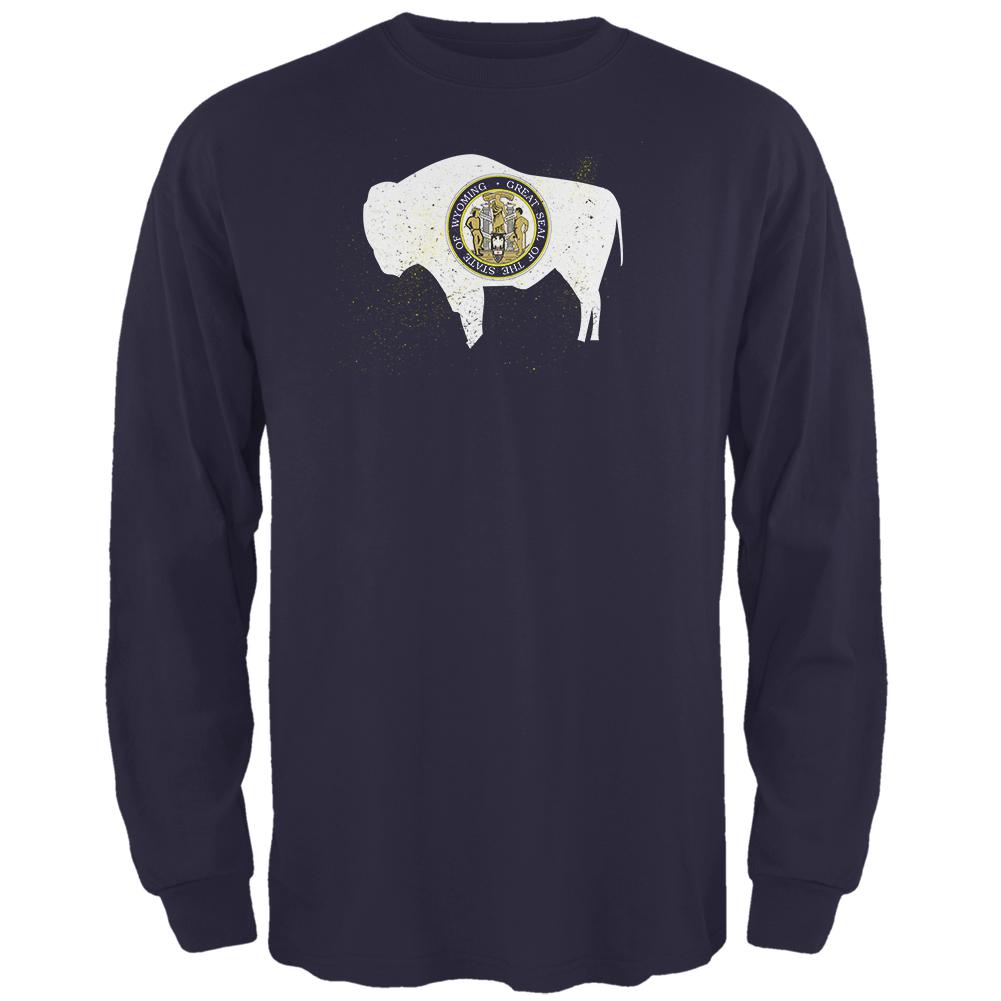 Born and Raised Wyoming State Flag Mens Long Sleeve T Shirt Men's Long Sleeves Old Glory 2XL Navy