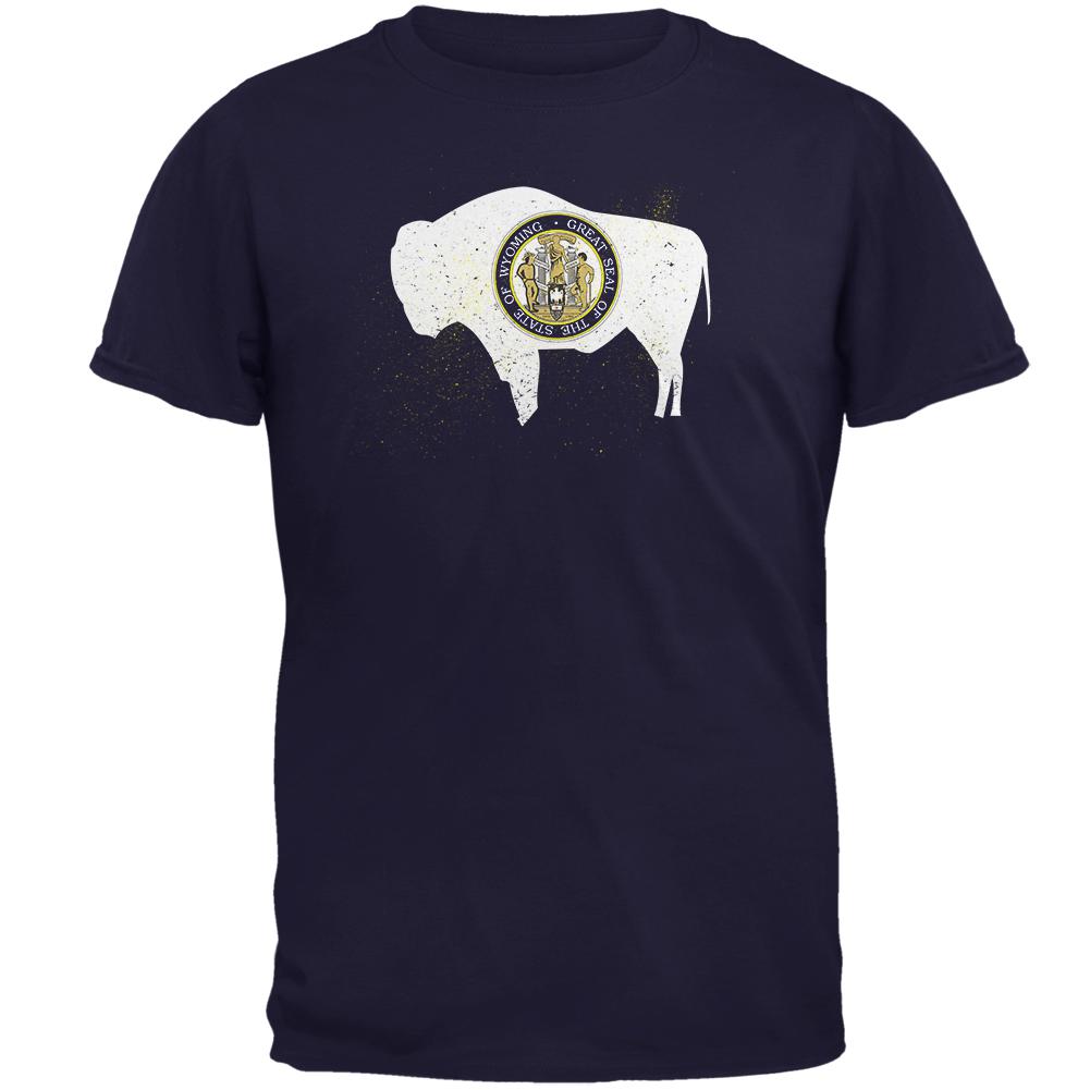 Born and Raised Wyoming State Flag Mens T Shirt Men's T-Shirts Old Glory 2XL Navy