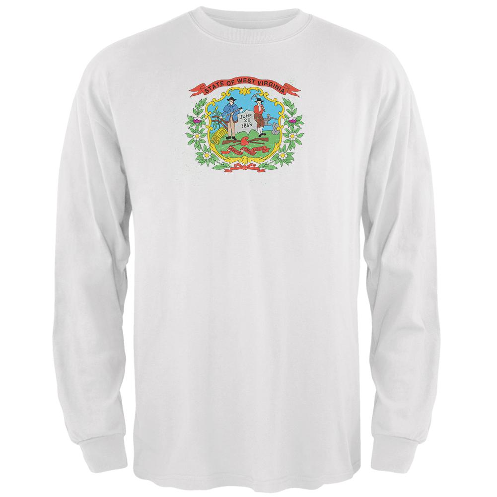 Born and Raised West Virginia State Flag Mens Long Sleeve T Shirt Men's Long Sleeves Old Glory 2XL White