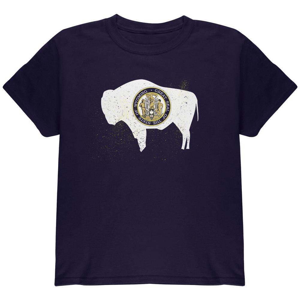 Born and Raised Wyoming State Flag Youth T Shirt Youth T-Shirts Old Glory LG Navy