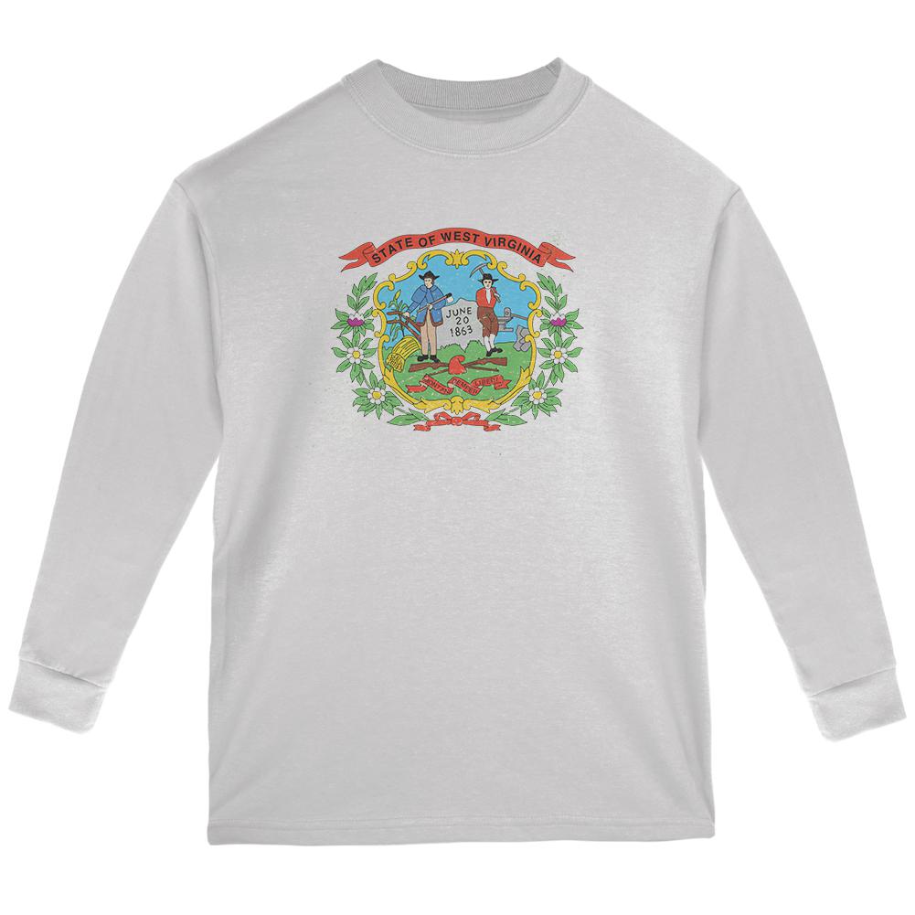 Born and Raised West Virginia State Flag Youth Long Sleeve T Shirt Youth Long Sleeves Old Glory LG White