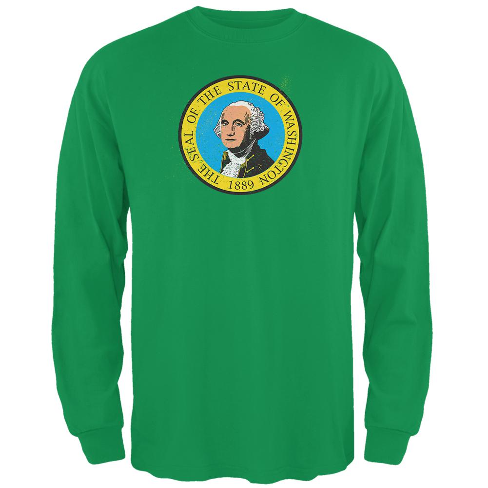 Born and Raised Washington State Flag Mens Long Sleeve T Shirt Men's Long Sleeves Old Glory 2XL Green
