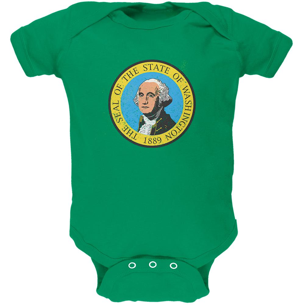 Born and Raised Washington State Flag Soft Baby One Piece Baby One Piece Old Glory 0-3M Green