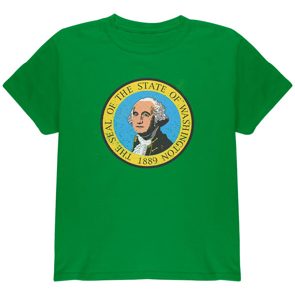 Born and Raised Washington State Flag Youth T Shirt Youth T-Shirts Old Glory LG Green