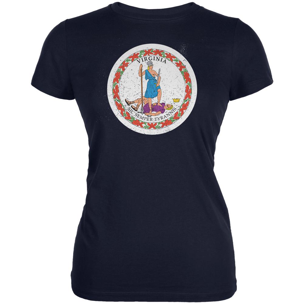 Born and Raised Virginia State Flag Juniors Soft T Shirt Juniors T-Shirts Old Glory 2XL Navy