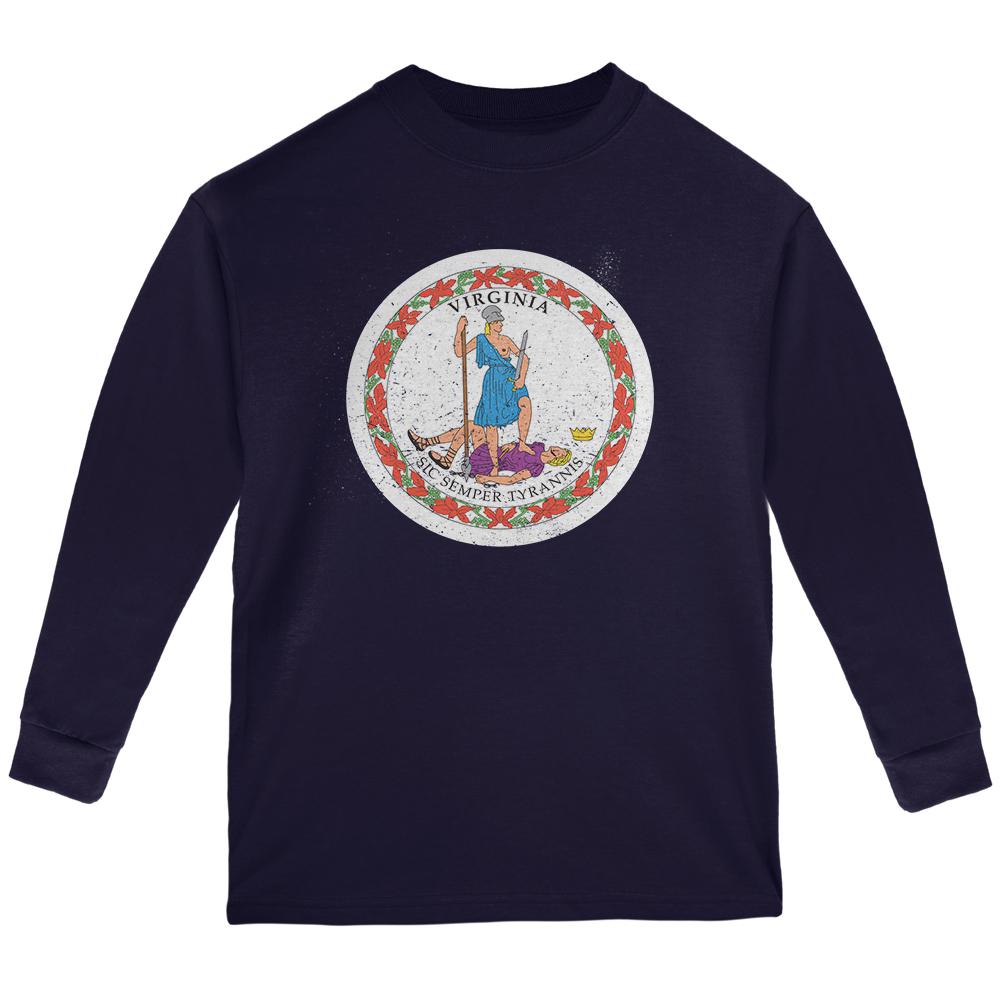 Born and Raised Virginia State Flag Youth Long Sleeve T Shirt Youth Long Sleeves Old Glory LG Navy