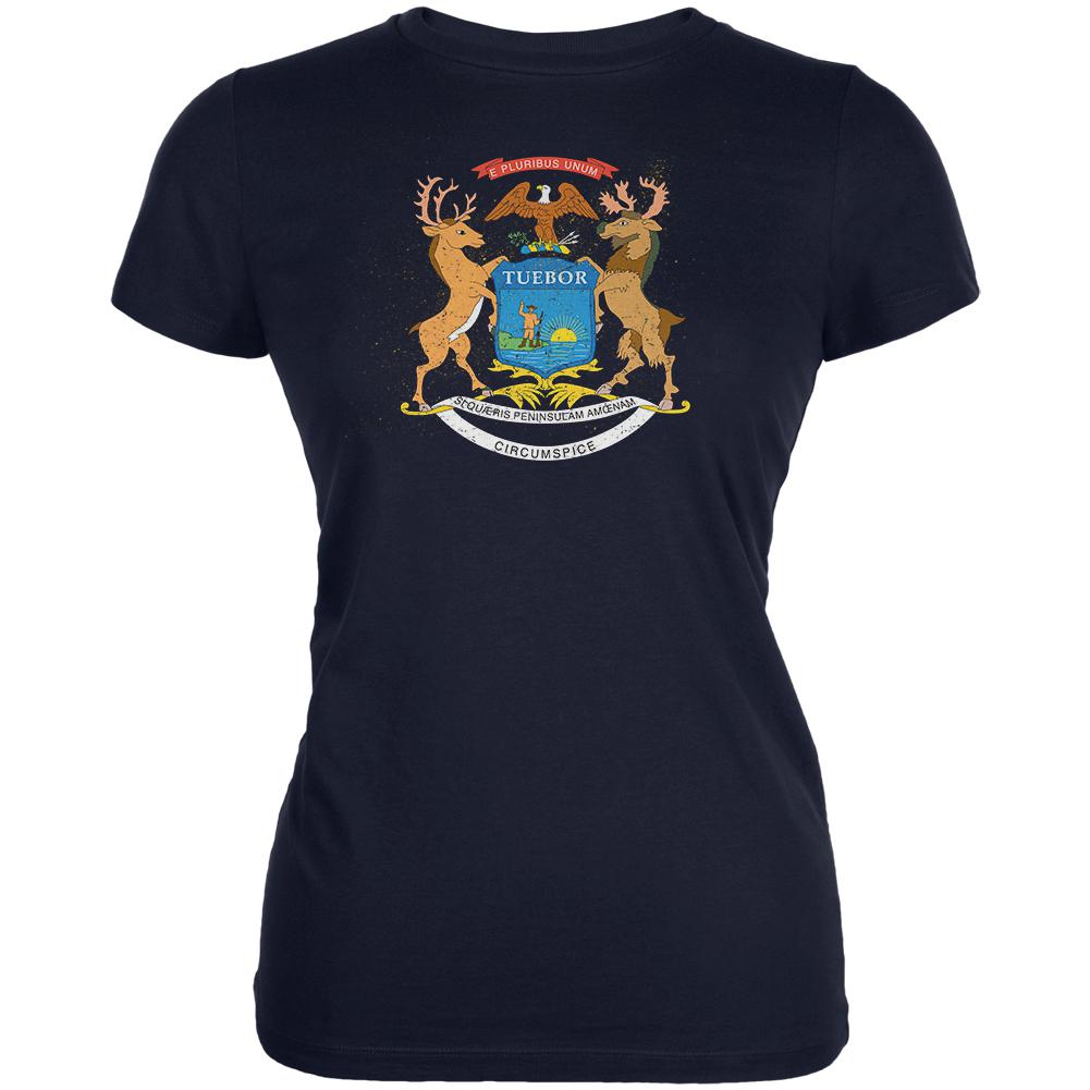 Born and Raised Michigan State Flag Juniors Soft T Shirt Juniors T-Shirts Old Glory 2XL Navy
