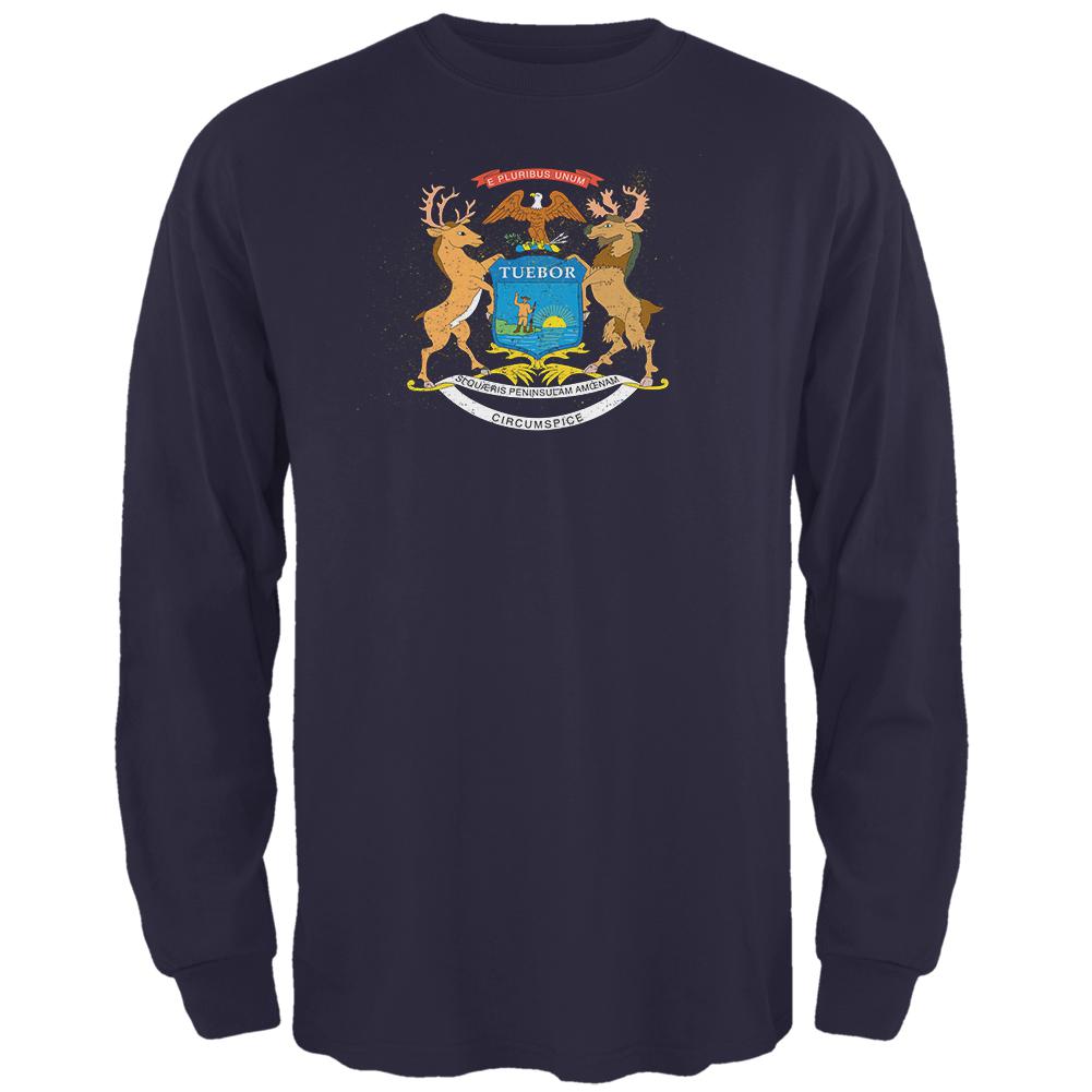 Born and Raised Michigan State Flag Mens Long Sleeve T Shirt Men's Long Sleeves Old Glory 2XL Navy