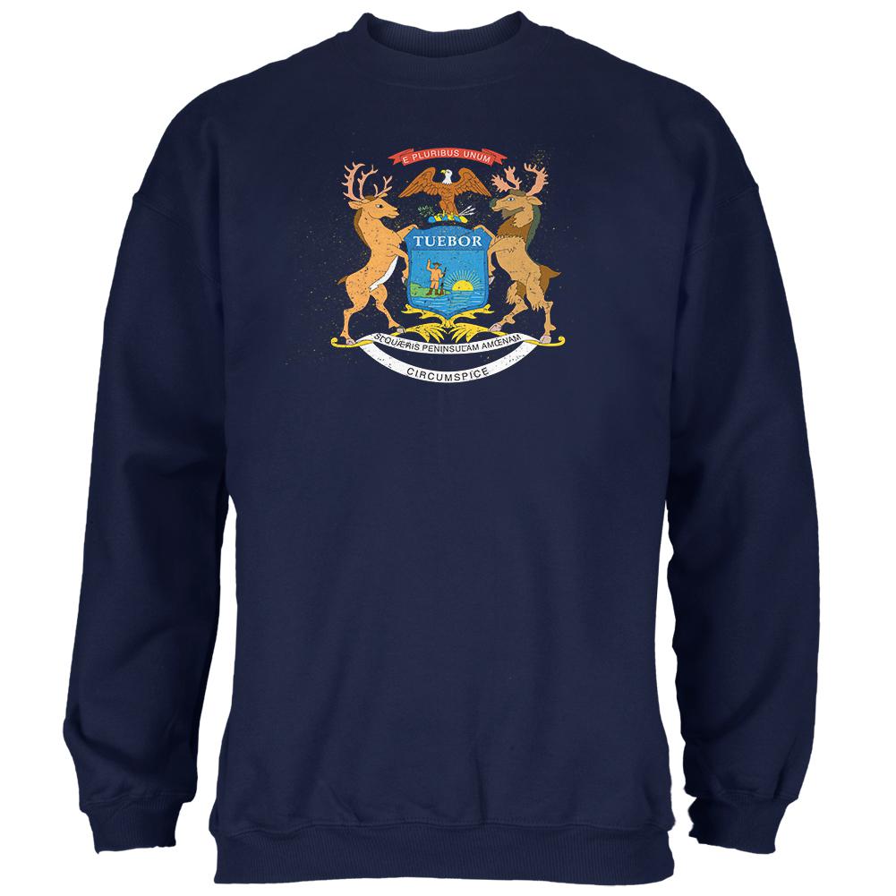 Born and Raised Michigan State Flag Mens Sweatshirt Men's Sweatshirts Old Glory 2XL Navy