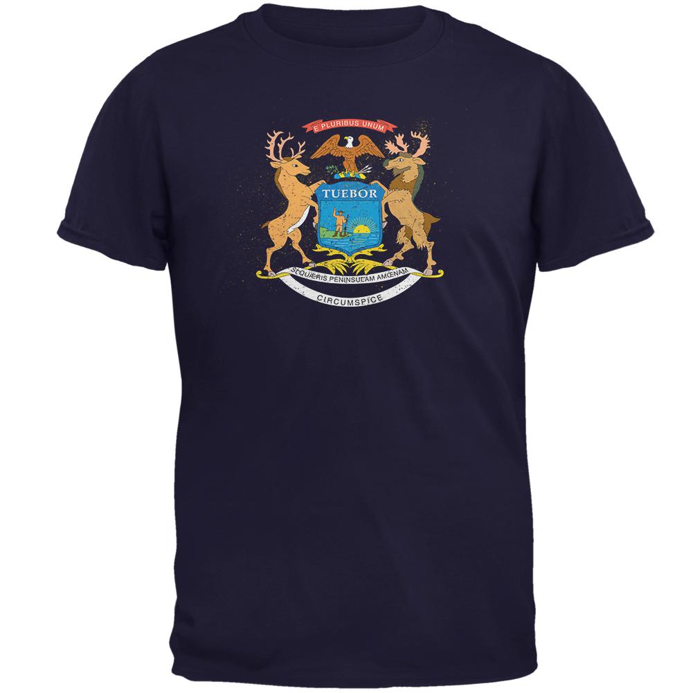 Born and Raised Michigan State Flag Mens T Shirt Men's T-Shirts Old Glory 2XL Navy