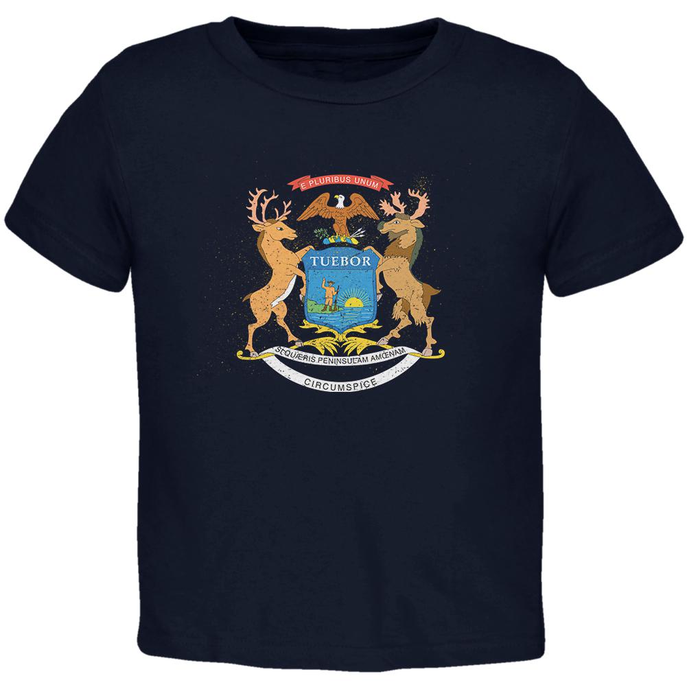 Born and Raised Michigan State Flag Toddler T Shirt Toddler T-Shirts Old Glory 2T Navy