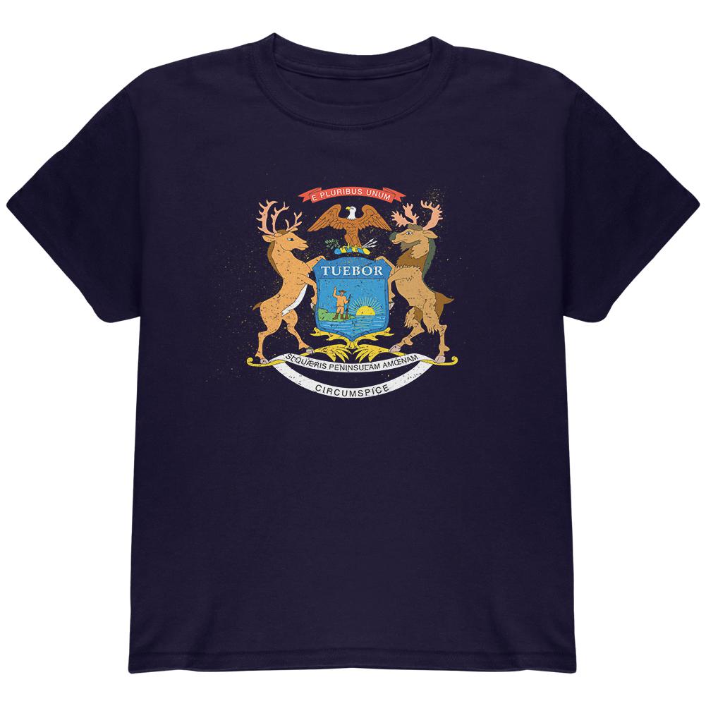 Born and Raised Michigan State Flag Youth T Shirt Youth T-Shirts Old Glory LG Navy