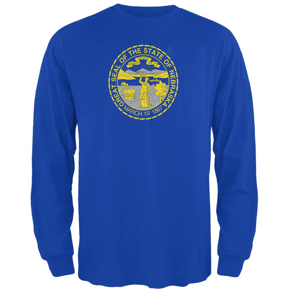 Born and Raised Nebraska State Flag Mens Long Sleeve T Shirt Men's Long Sleeves Old Glory 2XL Blue