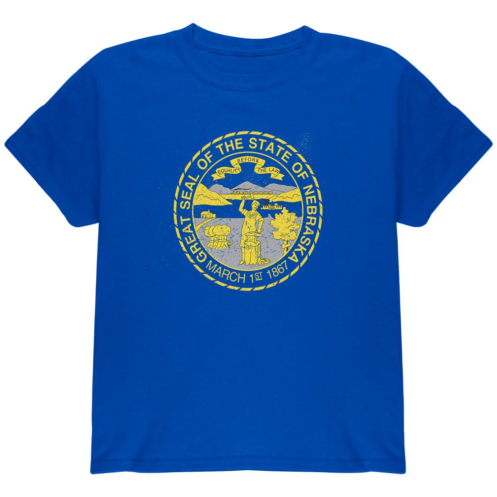 Born and Raised Nebraska State Flag Youth T Shirt Youth T-Shirts Old Glory LG Blue
