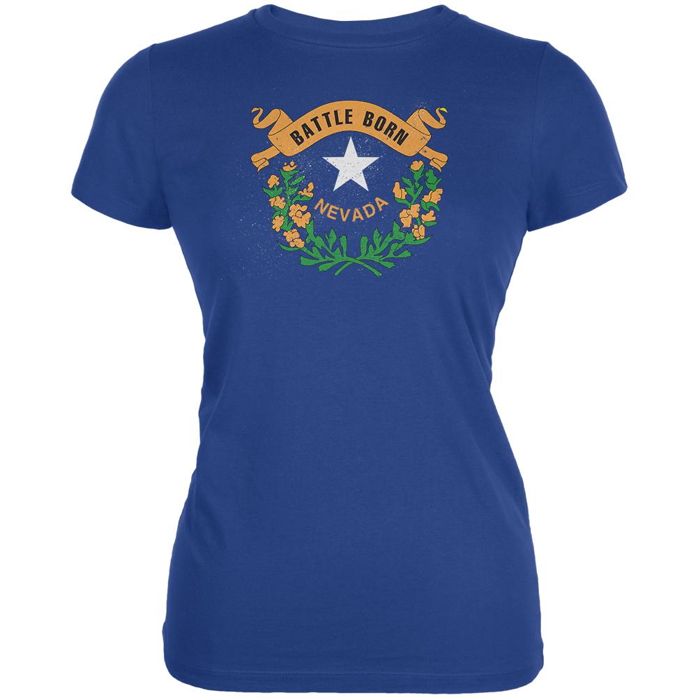 Born and Raised Nevada State Flag Juniors Soft T Shirt Juniors T-Shirts Old Glory 2XL Blue
