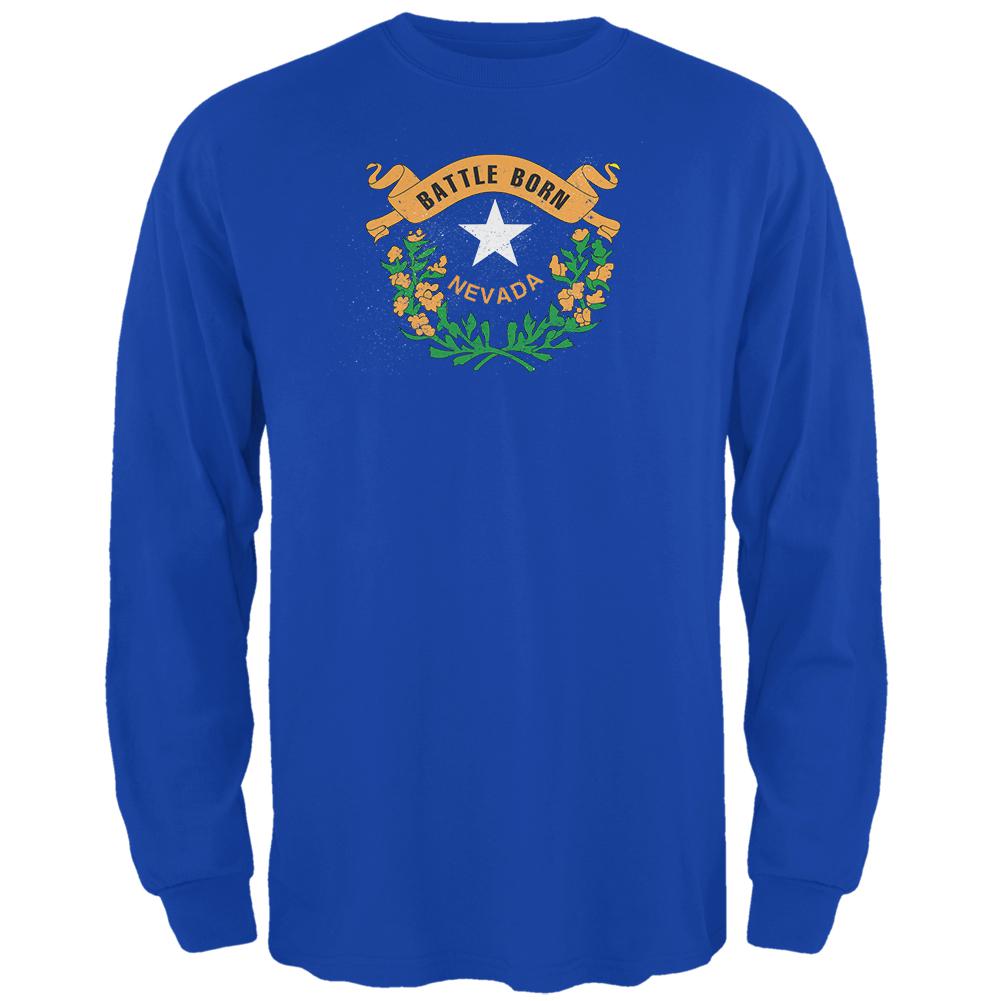 Born and Raised Nevada State Flag Mens Long Sleeve T Shirt Men's Long Sleeves Old Glory 2XL Blue