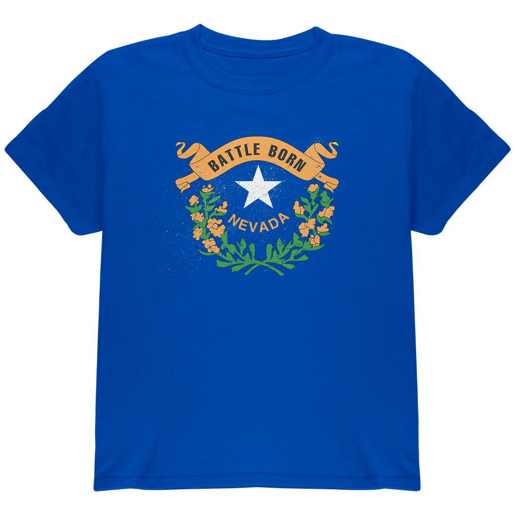 Born and Raised Nevada State Flag Youth T Shirt Youth T-Shirts Old Glory LG Blue